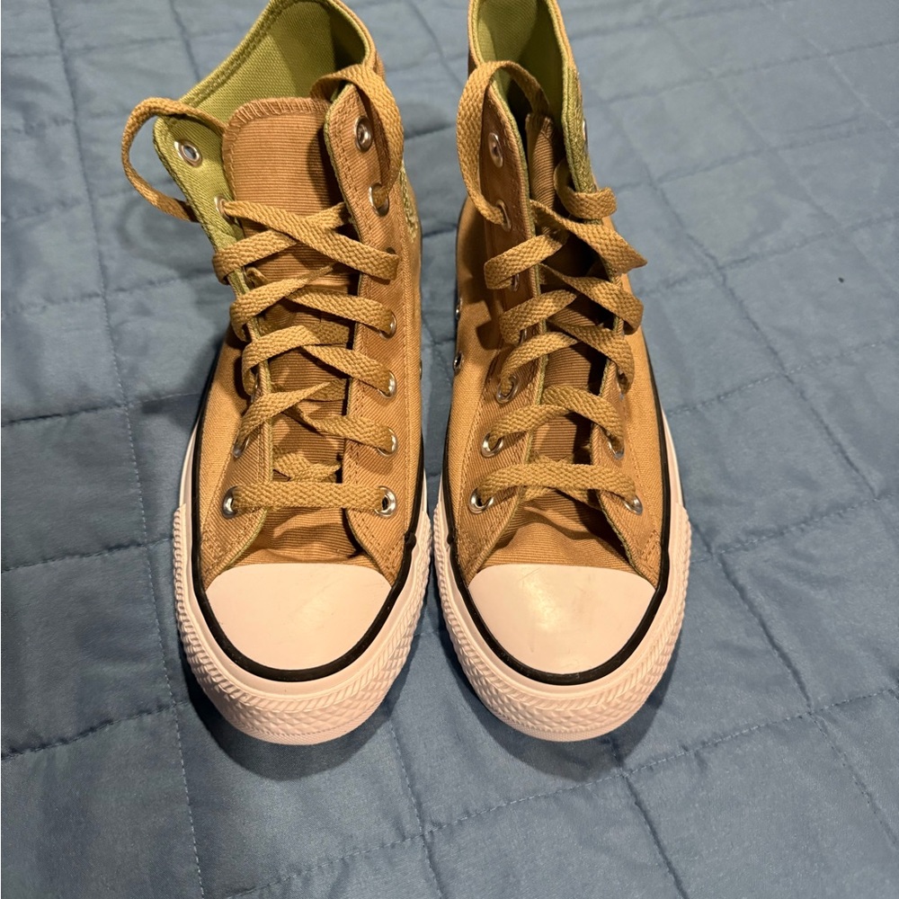 Converse High-Top Sneakers in Tan and Green